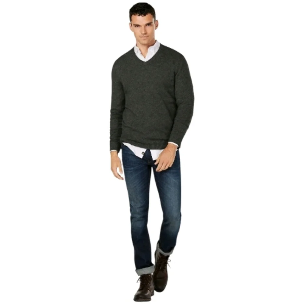 Men's Club Room Cashmere Charcoal V-Neck  Sweater